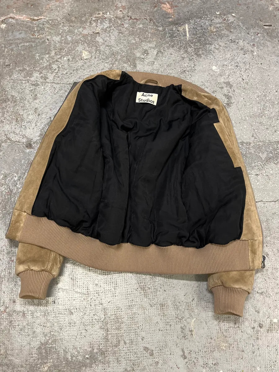 Acne Studios Beige Suede Leather Bomber Jacket (M) QIQqoeC 9