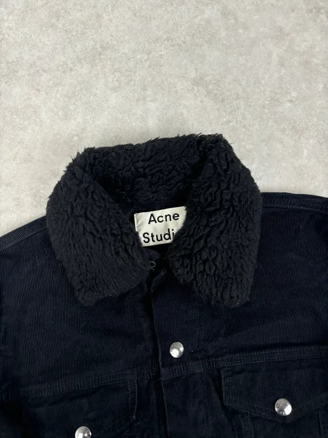 Acne Studios Black Corduroy Fur Collar Trucker Jacket SjuDRbg 3