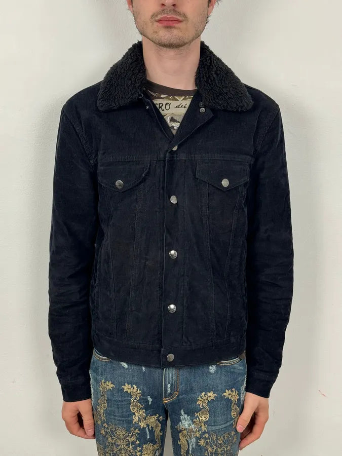 Acne Studios Black Corduroy Fur Collar Trucker Jacket SjuDRbg 1