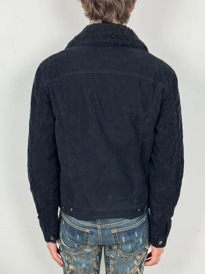 Acne Studios Black Corduroy Fur Collar Trucker Jacket SjuDRbg 2