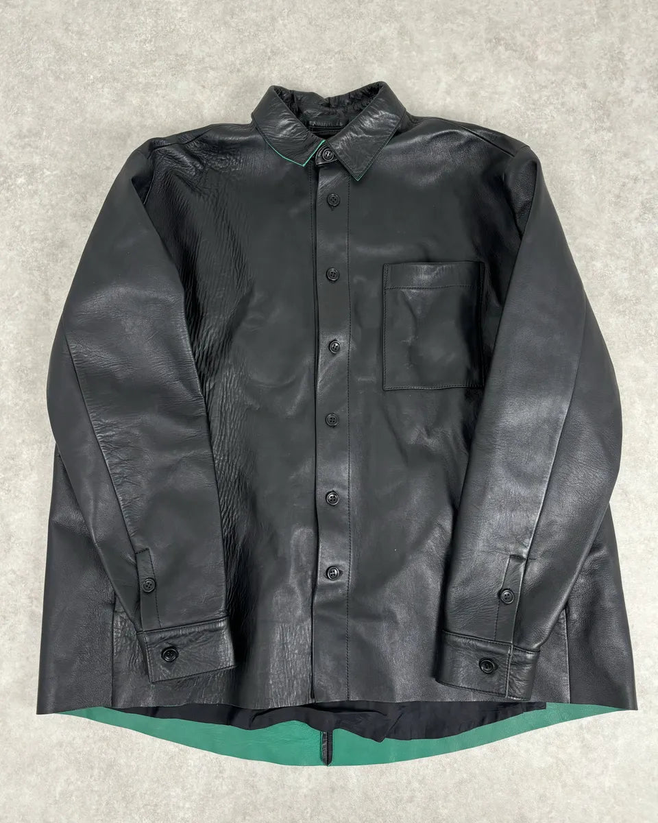 Acne Studios Black Leather Green Contrast Edges Shirt Jacket GXGKImj 0