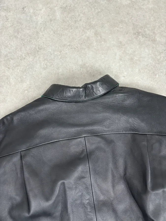 Acne Studios Black Leather Green Contrast Edges Shirt Jacket GXGKImj 5