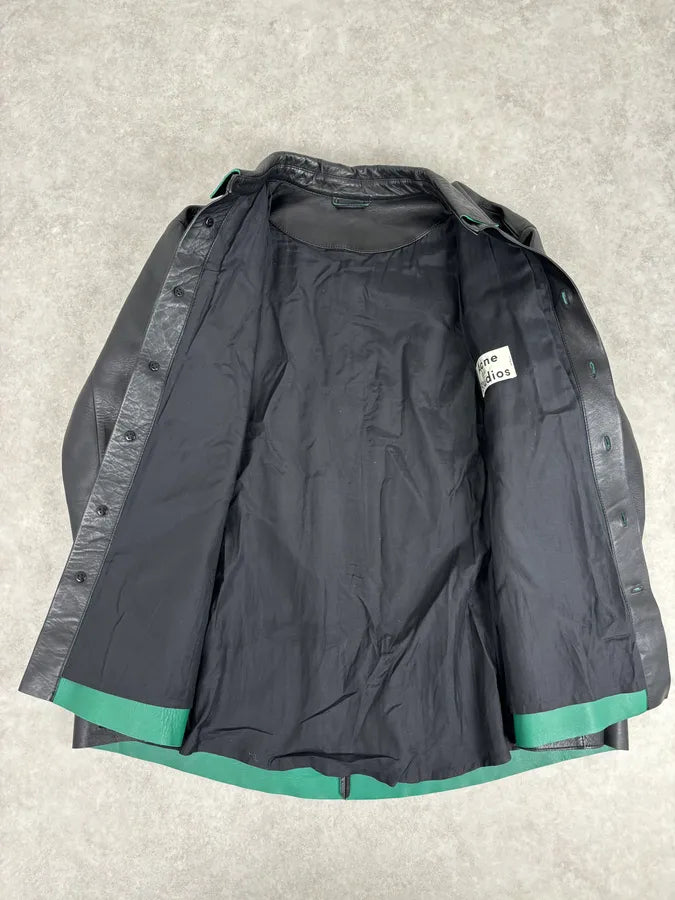 Acne Studios Black Leather Green Contrast Edges Shirt Jacket GXGKImj 6