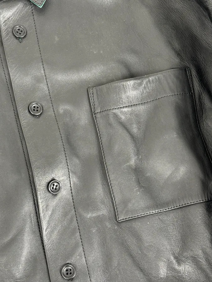 Acne Studios Black Leather Green Contrast Edges Shirt Jacket GXGKImj 7