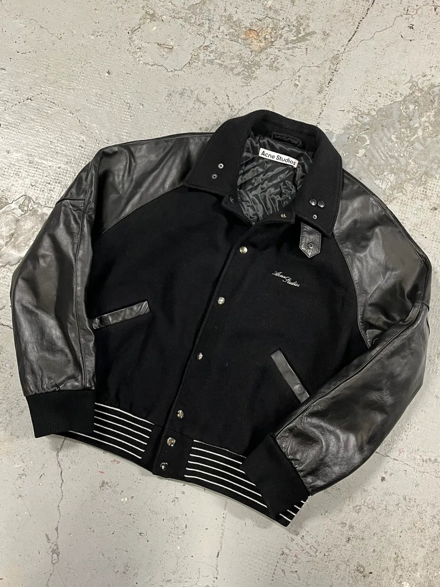 Acne Studios Black Wool & Leather Biker Jacket ktzqtQw 2