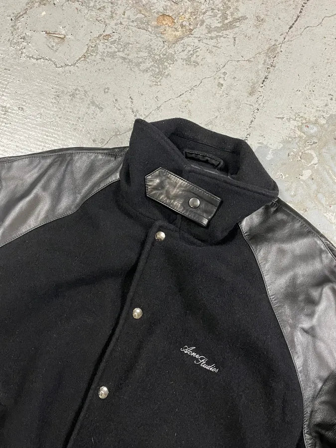 Acne Studios Black Wool & Leather Biker Jacket ktzqtQw 3