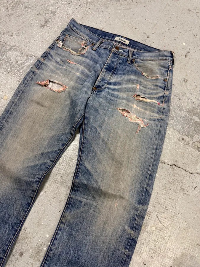 Acne Studios Blue Distressed Denim Jeans (M) devqhAW 1