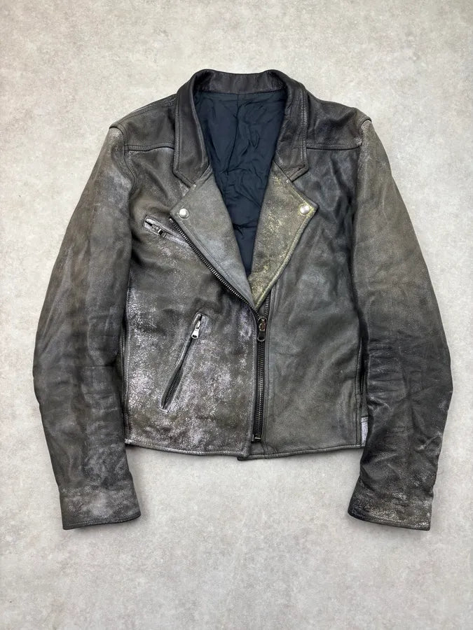 SS2009 Acne Studios Grey Leather Distressed Perfecto Jacket aTmOrYY 0