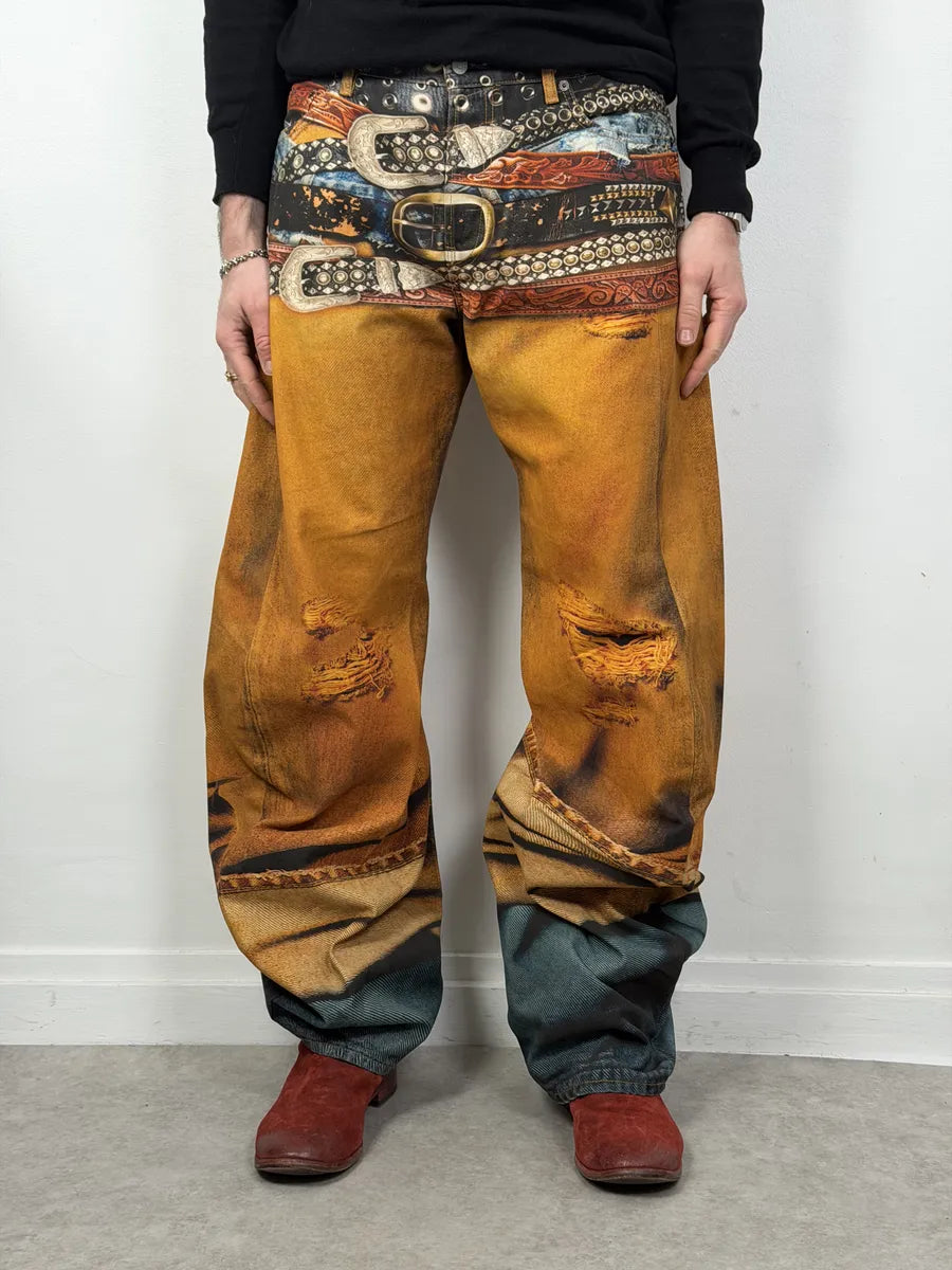 Acne Studios Trompe L’oeil Belts Orange Curved Print Pants YpqxaYc 1