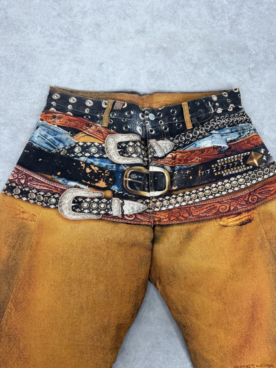 Acne Studios Trompe L’oeil Belts Orange Curved Print Pants YpqxaYc 10
