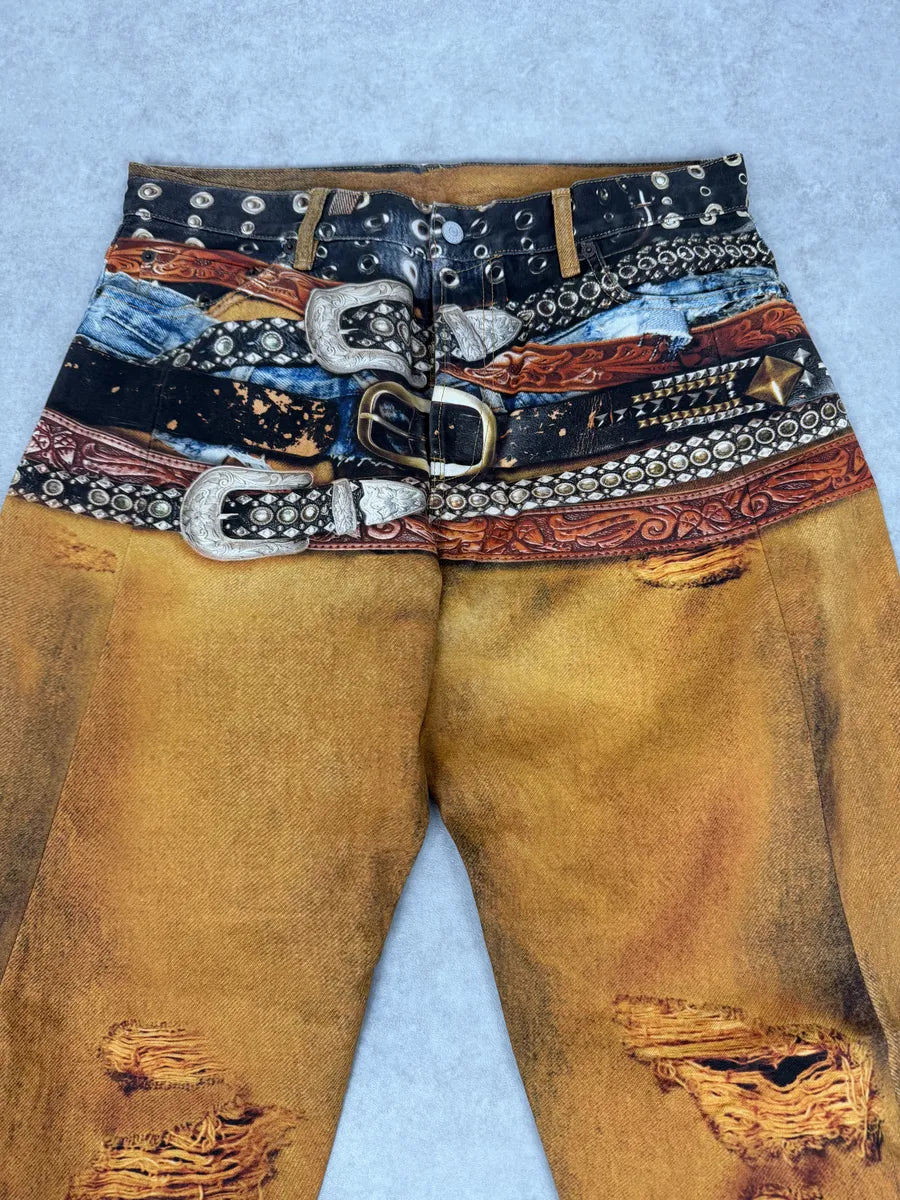 Acne Studios Trompe L’oeil Belts Orange Curved Print Pants YpqxaYc 11