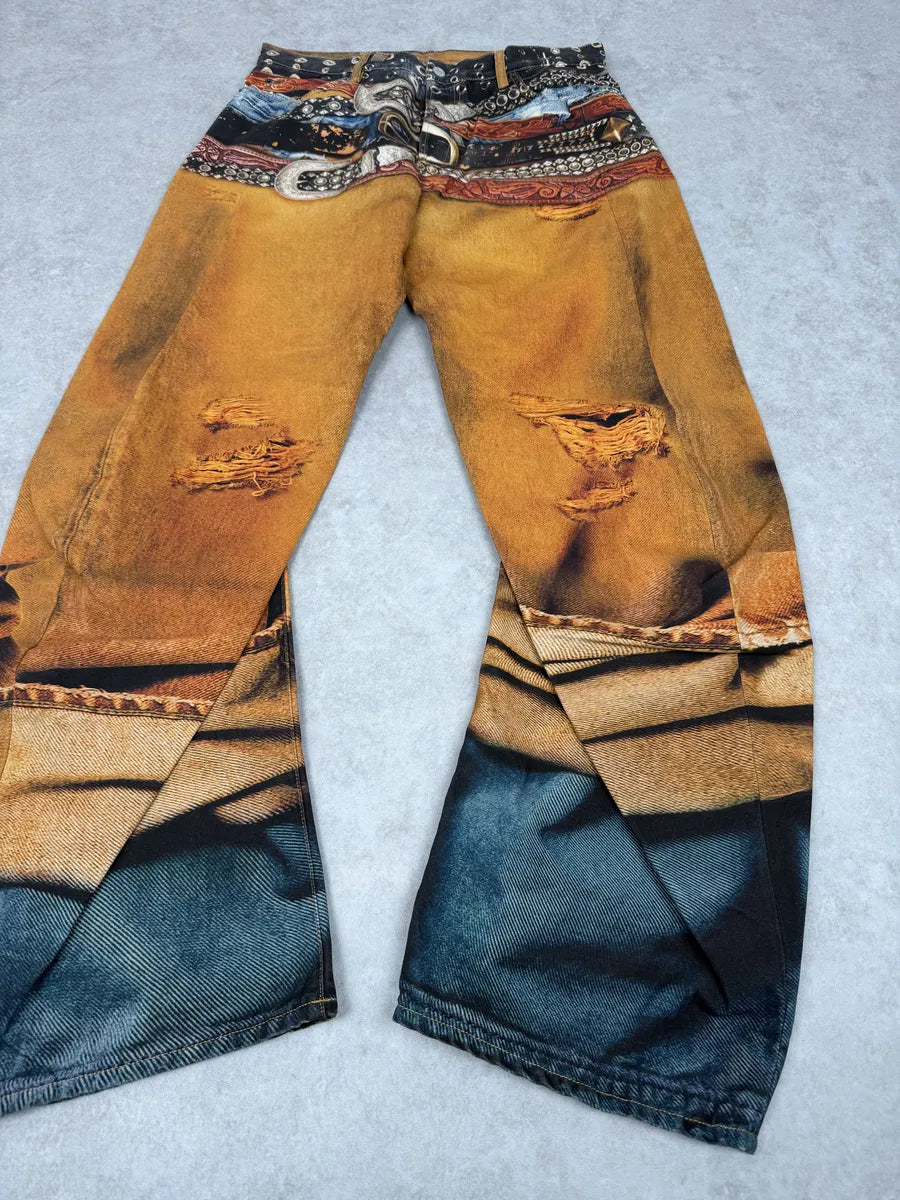 Acne Studios Trompe L’oeil Belts Orange Curved Print Pants YpqxaYc 13