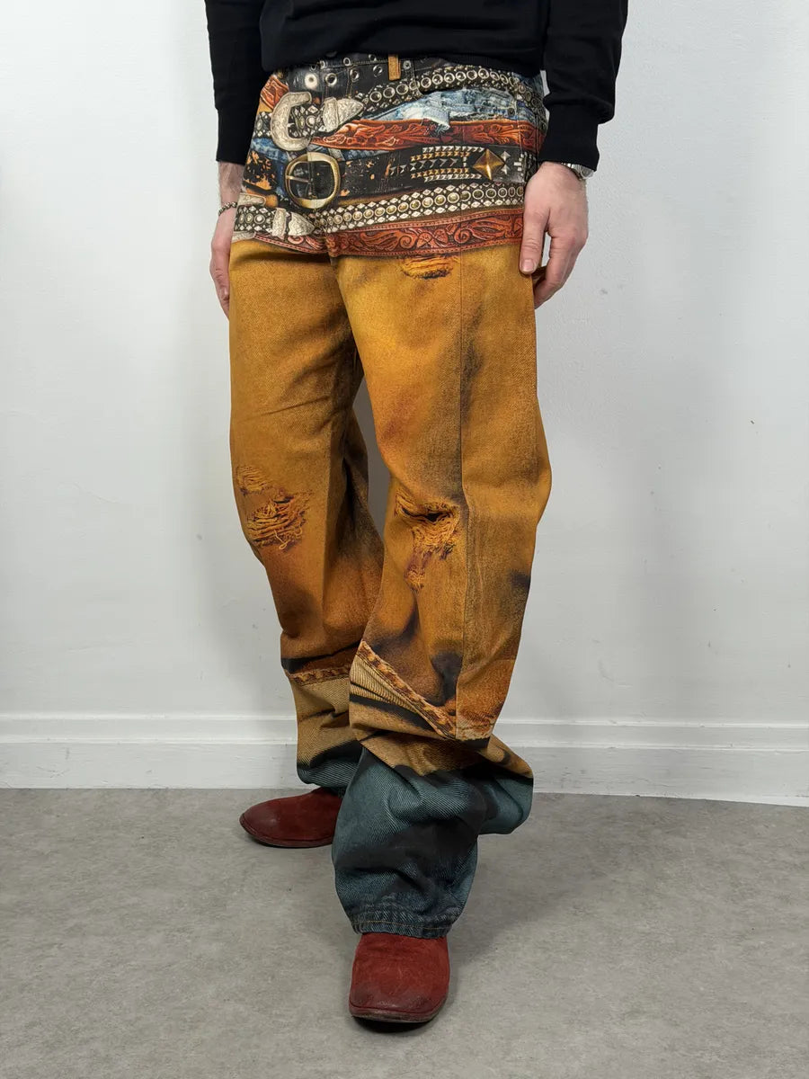 Acne Studios Trompe L’oeil Belts Orange Curved Print Pants YpqxaYc 2