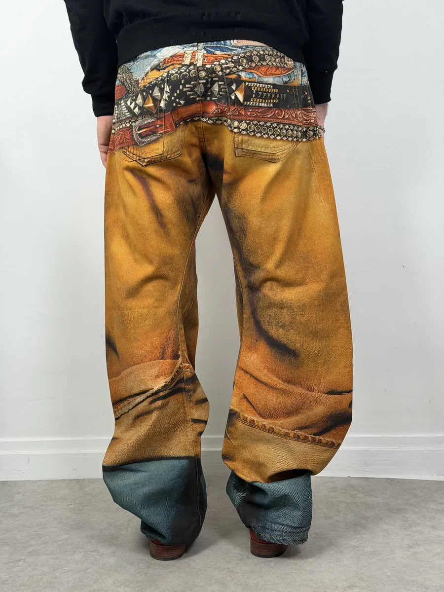 Acne Studios Trompe L’oeil Belts Orange Curved Print Pants YpqxaYc 3