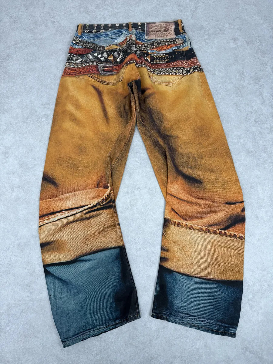 Acne Studios Trompe L’oeil Belts Orange Curved Print Pants YpqxaYc 4