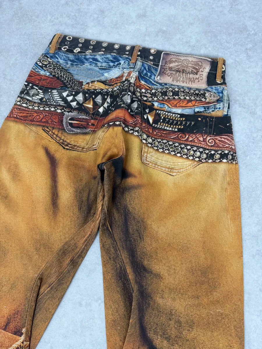 Acne Studios Trompe L’oeil Belts Orange Curved Print Pants YpqxaYc 5