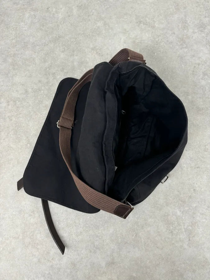 Agnes b Black Canvas Leather Strap Messenger Bag nqSLUIf 9