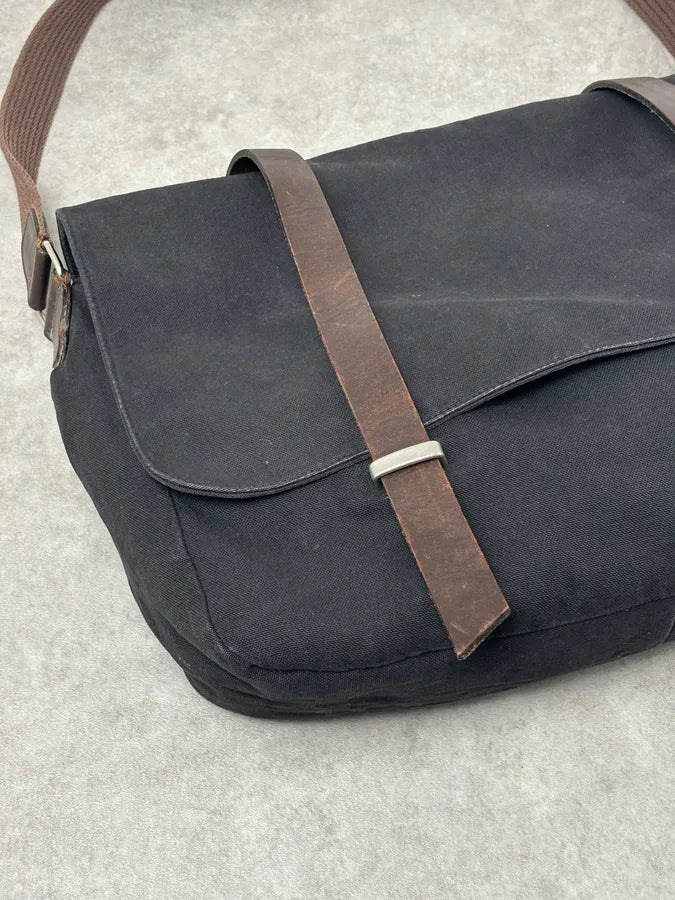 Agnes b Black Canvas Leather Strap Messenger Bag nqSLUIf 4