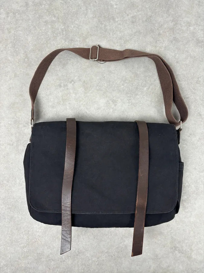Agnes b Black Canvas Leather Strap Messenger Bag nqSLUIf 5