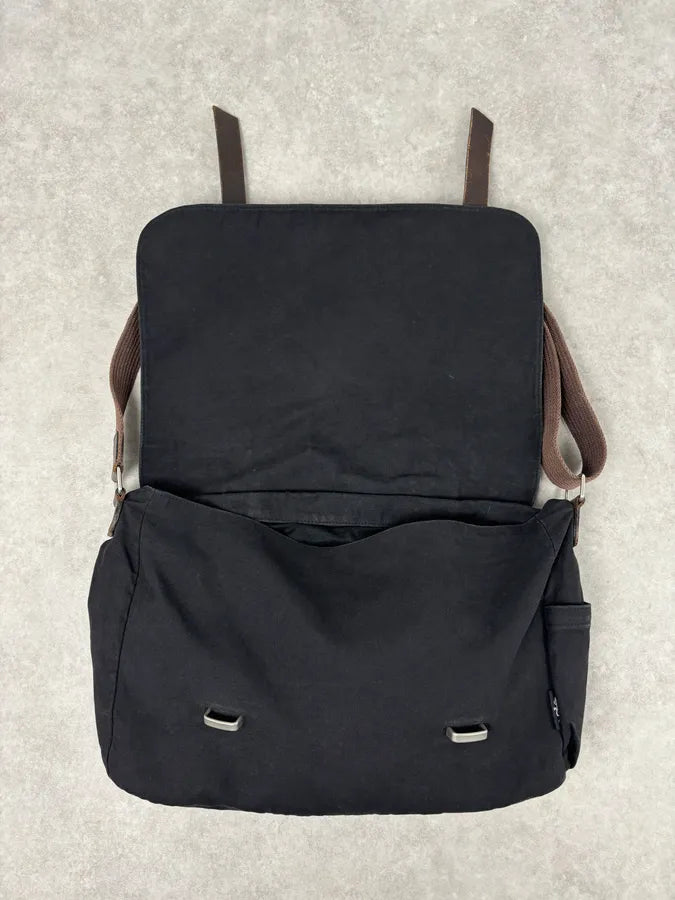Agnes b Black Canvas Leather Strap Messenger Bag nqSLUIf 6