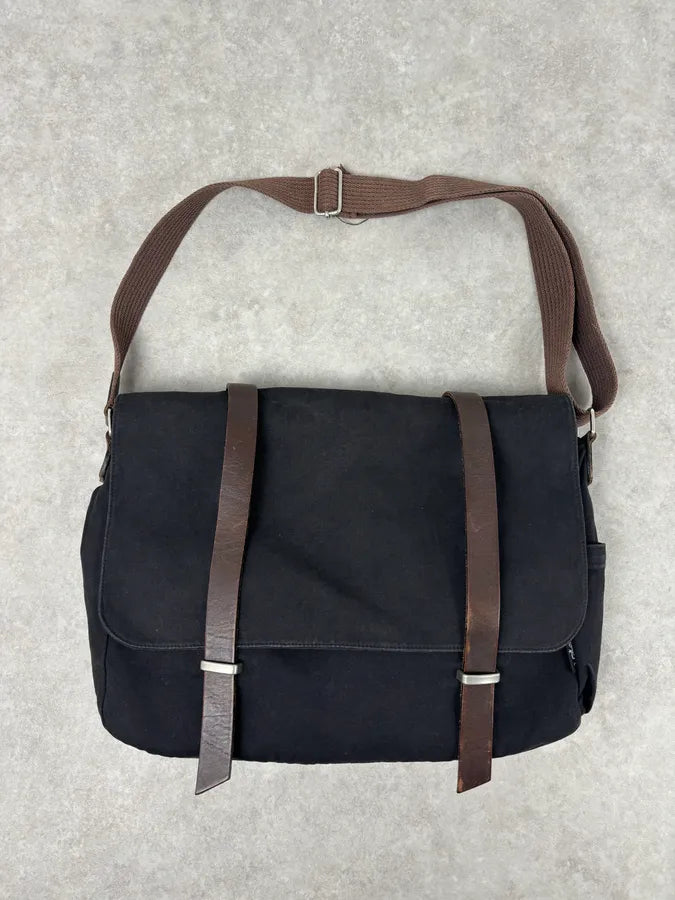 Agnes b Black Canvas Leather Strap Messenger Bag nqSLUIf 0