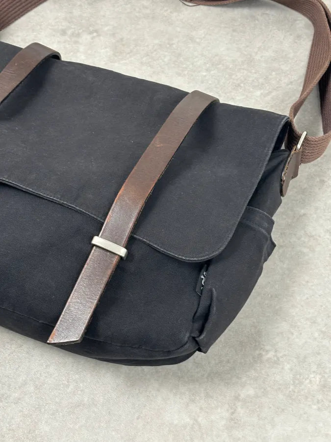 Agnes b Black Canvas Leather Strap Messenger Bag nqSLUIf 3