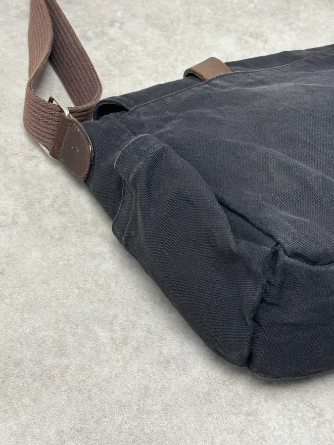 Agnes b Black Canvas Leather Strap Messenger Bag nqSLUIf 8