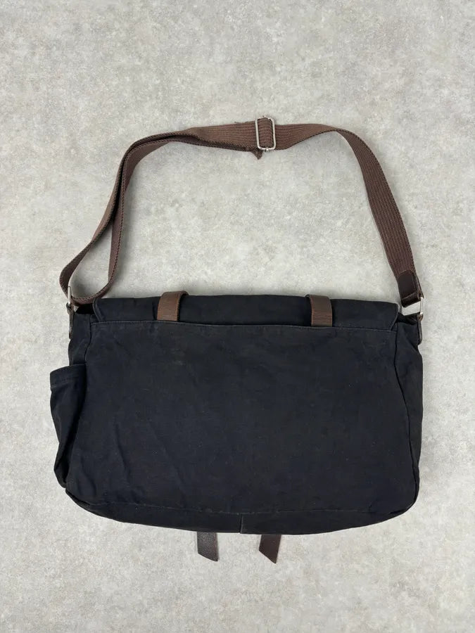 Agnes b Black Canvas Leather Strap Messenger Bag nqSLUIf 7