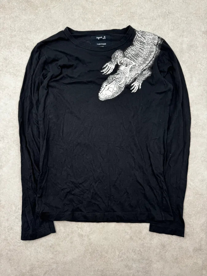 Agnès B Teurk Black Climbing Iguana Print Longsleeve T Shirt hkphHij 0