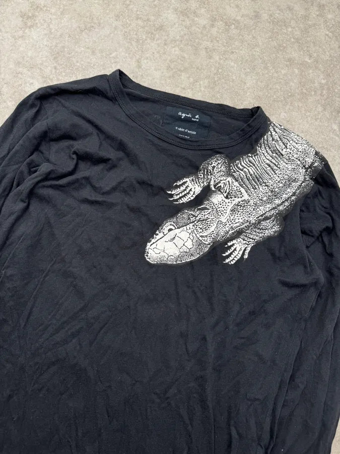 Agnès B Teurk Black Climbing Iguana Print Longsleeve T Shirt hkphHij 4