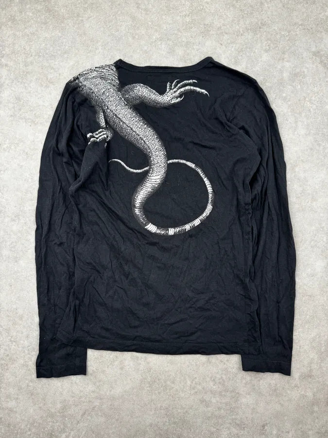 Agnès B Teurk Black Climbing Iguana Print Longsleeve T Shirt hkphHij 1