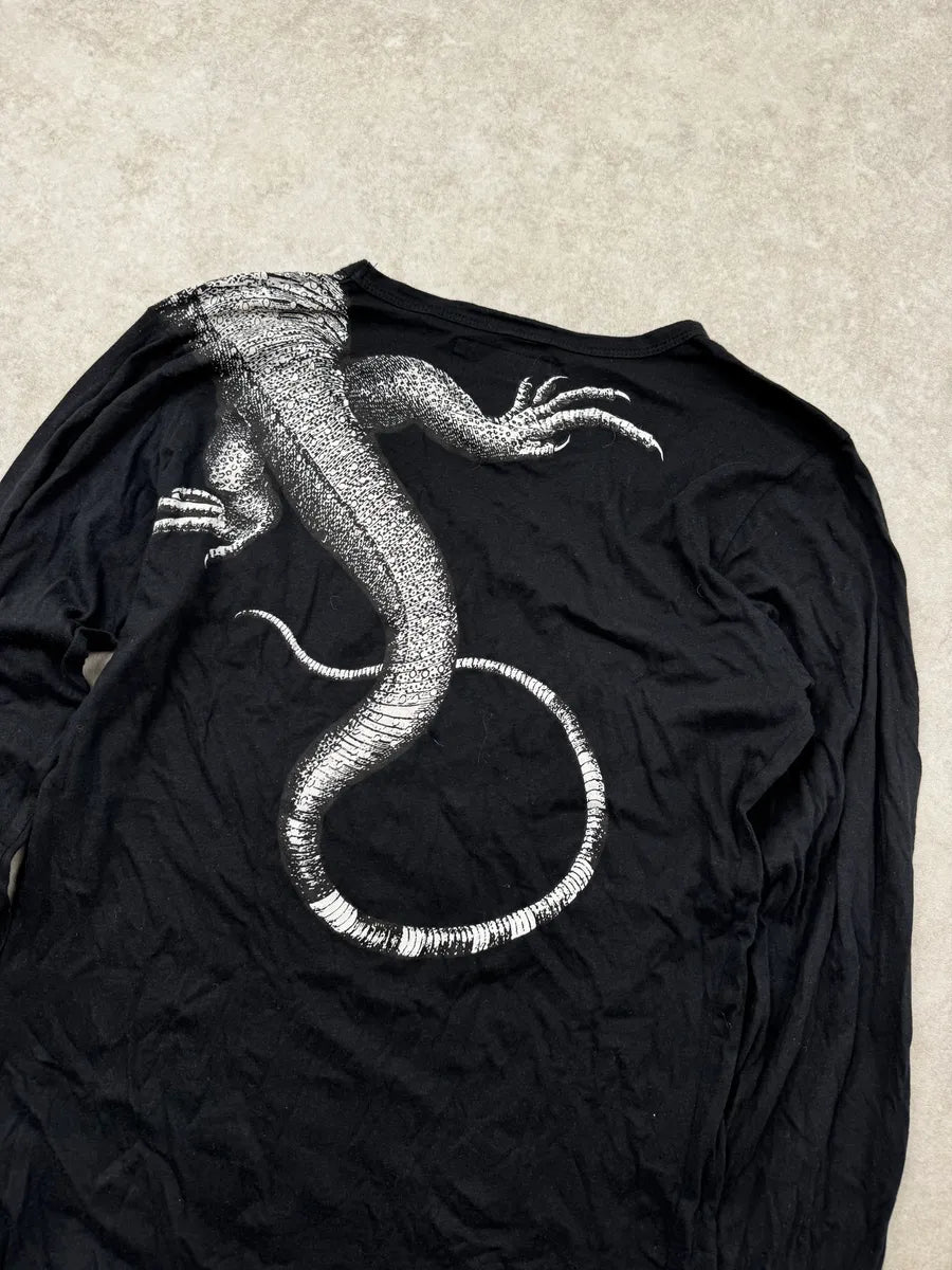 Agnès B Teurk Black Climbing Iguana Print Longsleeve T Shirt hkphHij 5