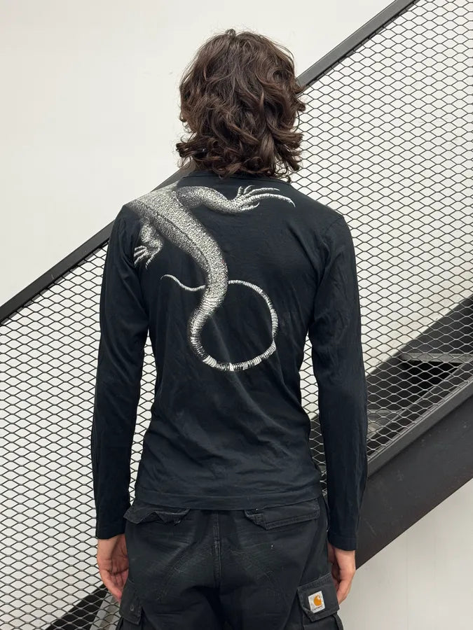 Agnès B Teurk Black Climbing Iguana Print Longsleeve T Shirt hkphHij 3
