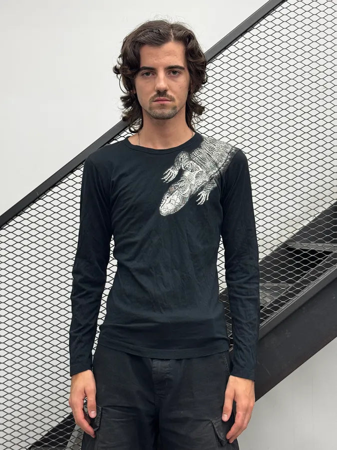 Agnès B Teurk Black Climbing Iguana Print Longsleeve T Shirt hkphHij 2