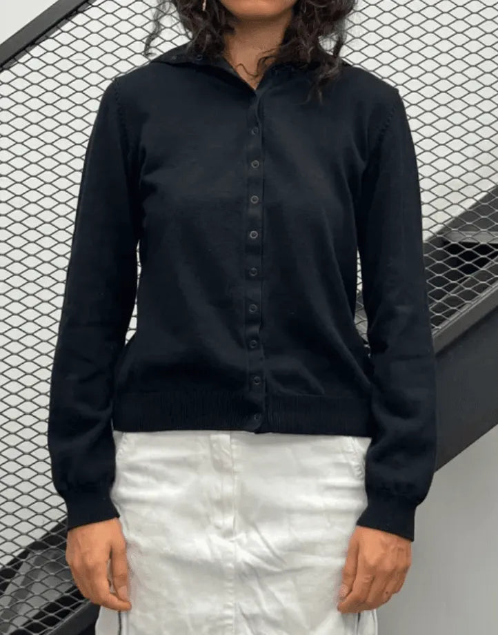 Agnès b Black Wool Button-Up Cardigan FLxuSVk 1
