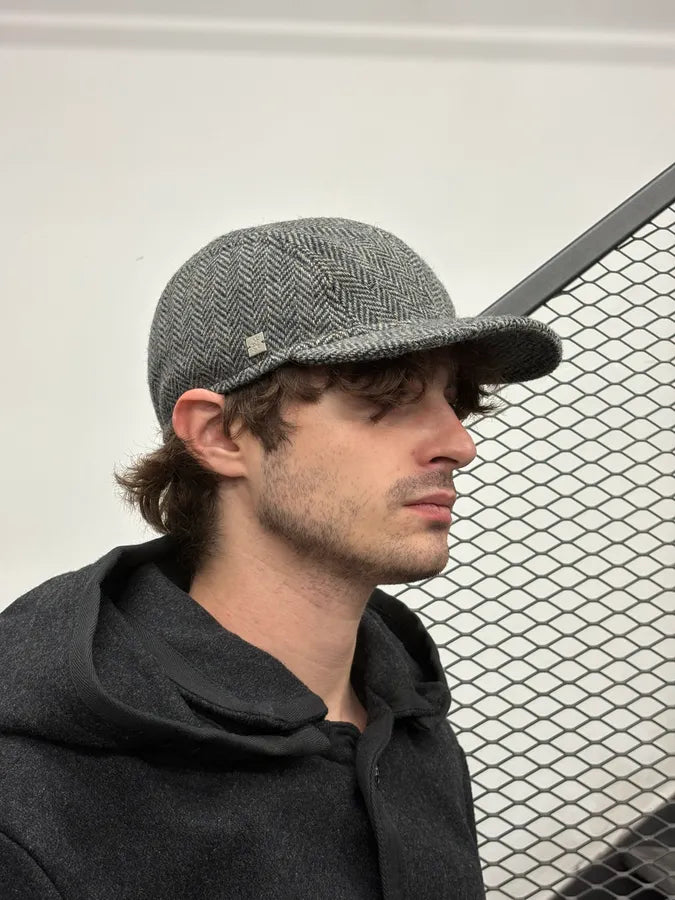 Agnes b Grey Wool Herringbone Hat AThBDaI 1