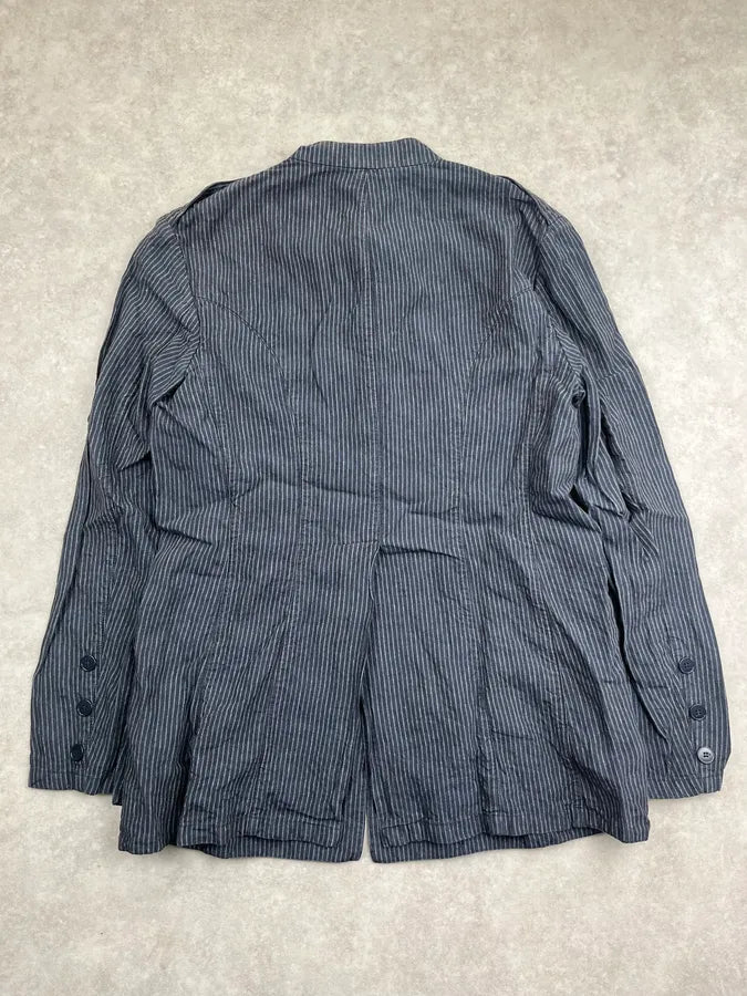 Agnès b Navy Linen Striped Utility Officer Jacket DTSWKte 4