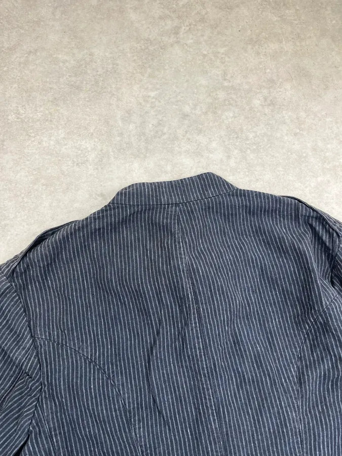 Agnès b Navy Linen Striped Utility Officer Jacket DTSWKte 6