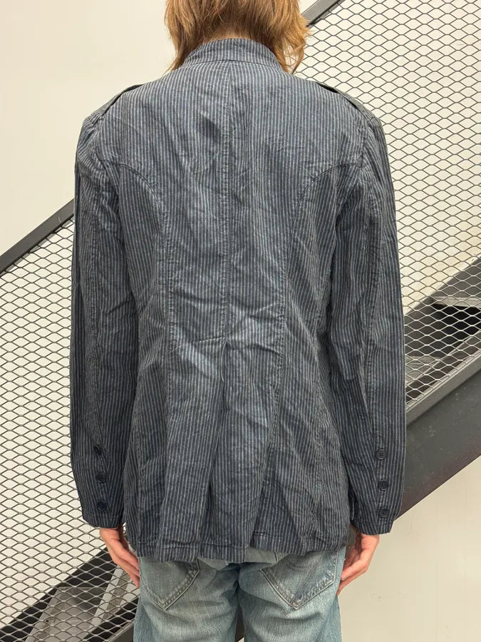 Agnès b Navy Linen Striped Utility Officer Jacket DTSWKte 1