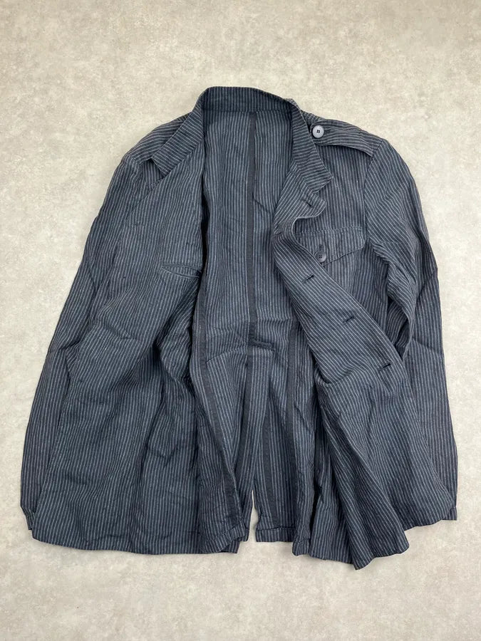 Agnès b Navy Linen Striped Utility Officer Jacket DTSWKte 3