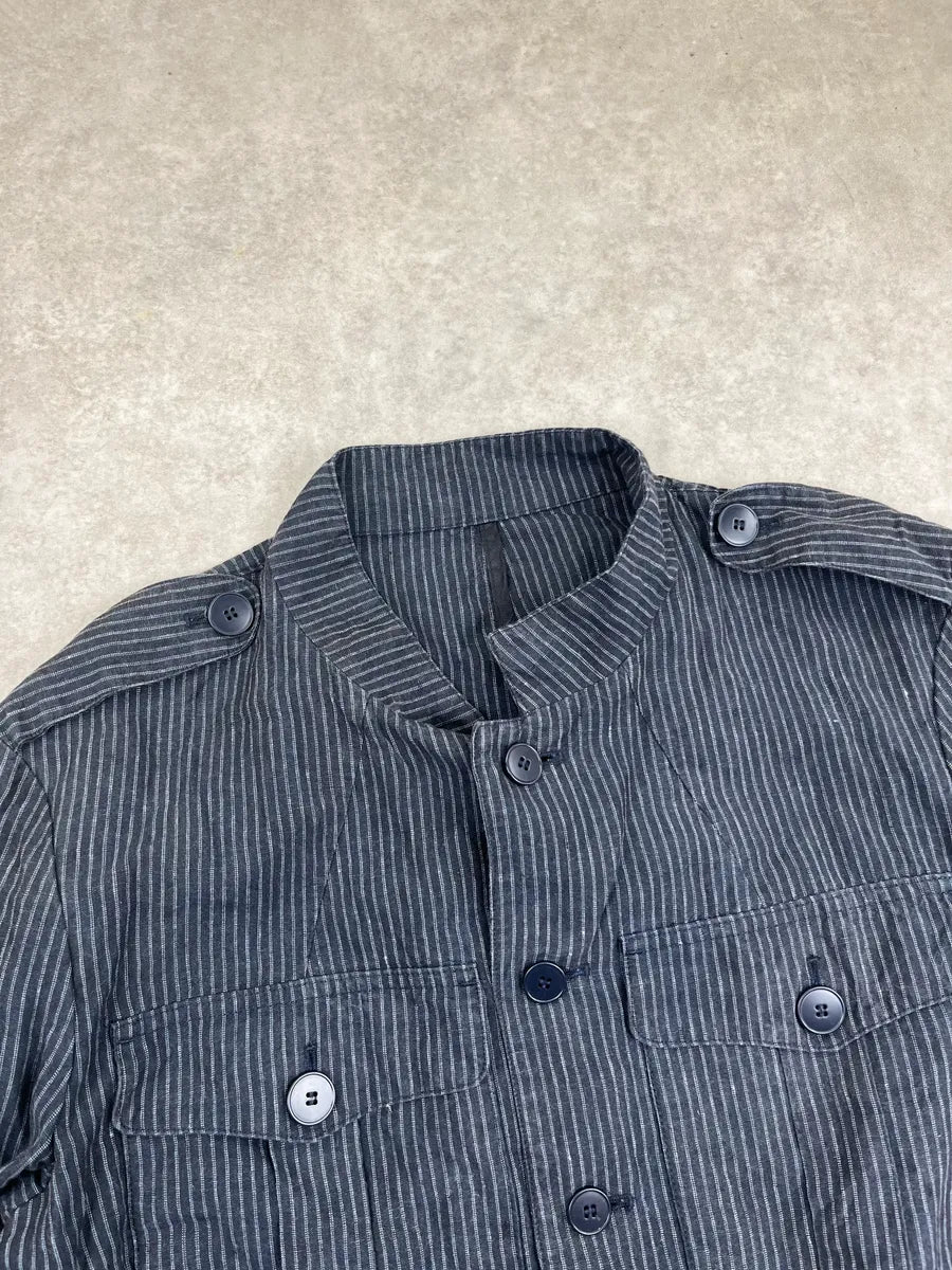 Agnès b Navy Linen Striped Utility Officer Jacket DTSWKte 5