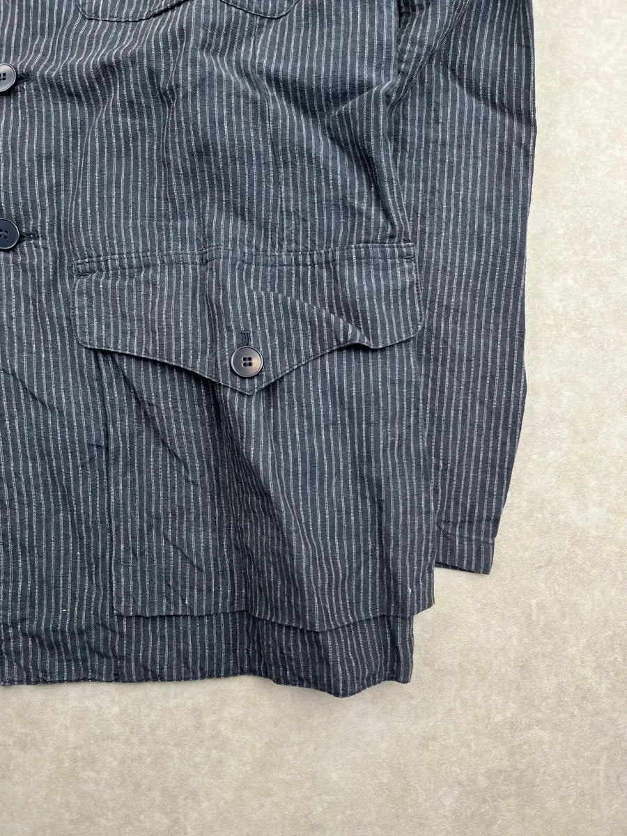 Agnès b Navy Linen Striped Utility Officer Jacket DTSWKte 7