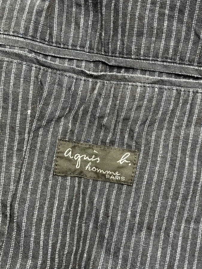 Agnès b Navy Linen Striped Utility Officer Jacket DTSWKte 8