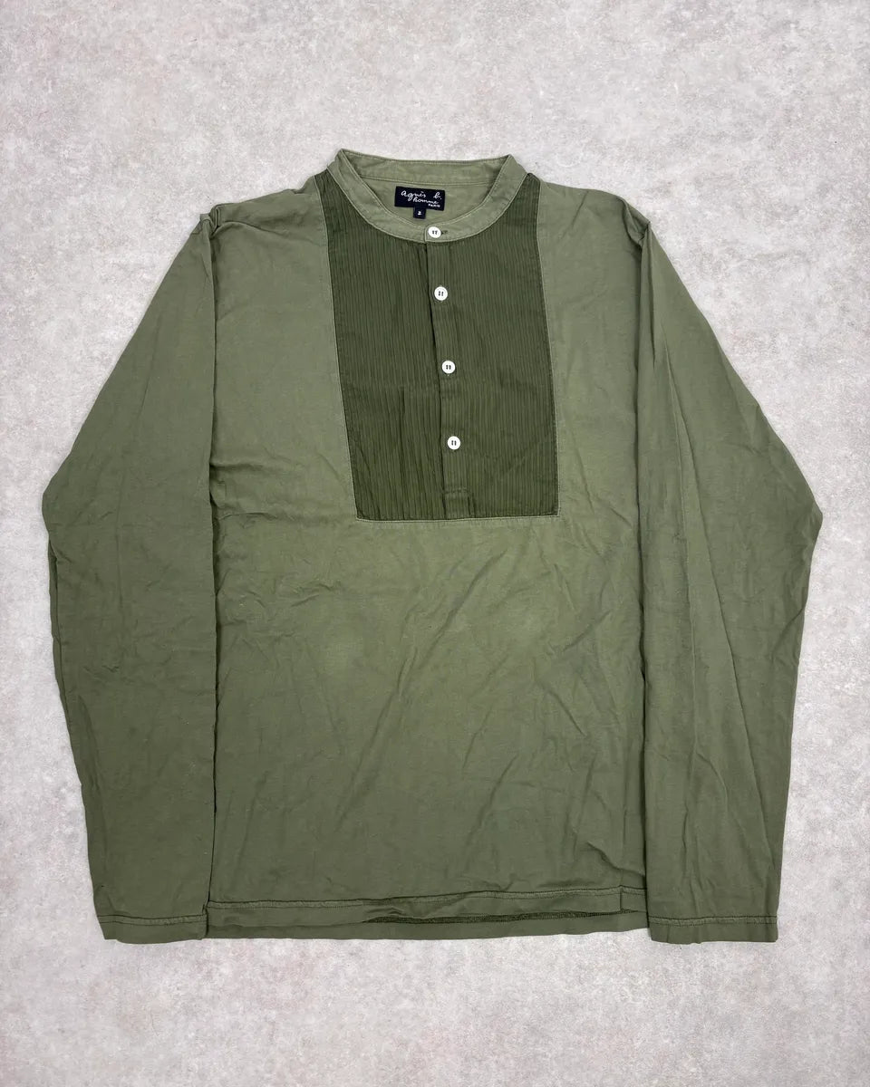 2000s Agnes b Olive Ribbed Plastron Henley Longsleeve EKlnoEw 0