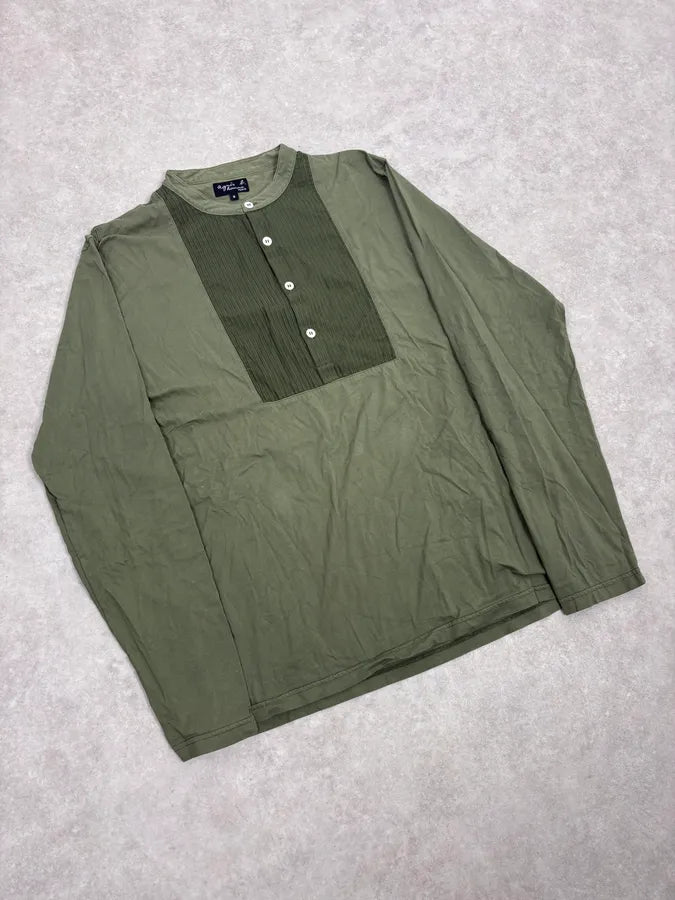 2000s Agnes b Olive Ribbed Plastron Henley Longsleeve EKlnoEw 3