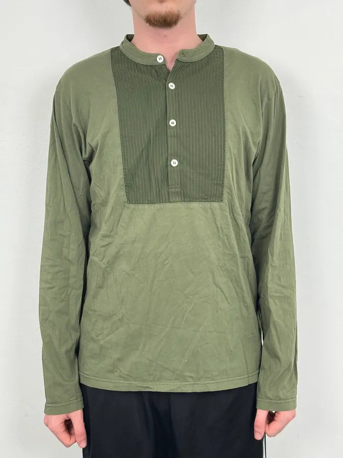 2000s Agnes b Olive Ribbed Plastron Henley Longsleeve EKlnoEw 1
