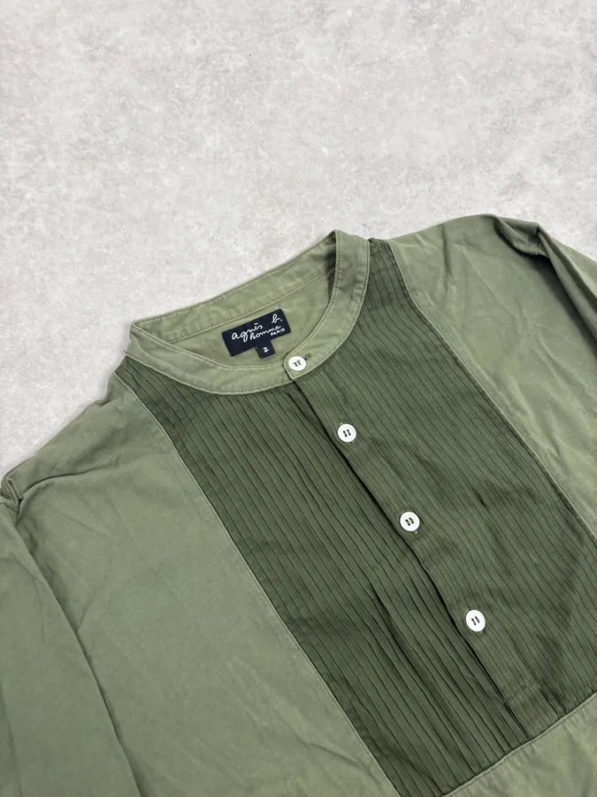 2000s Agnes b Olive Ribbed Plastron Henley Longsleeve EKlnoEw 4