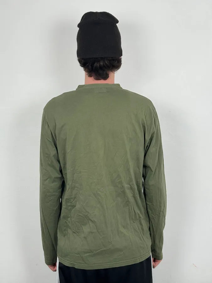 2000s Agnes b Olive Ribbed Plastron Henley Longsleeve EKlnoEw 2