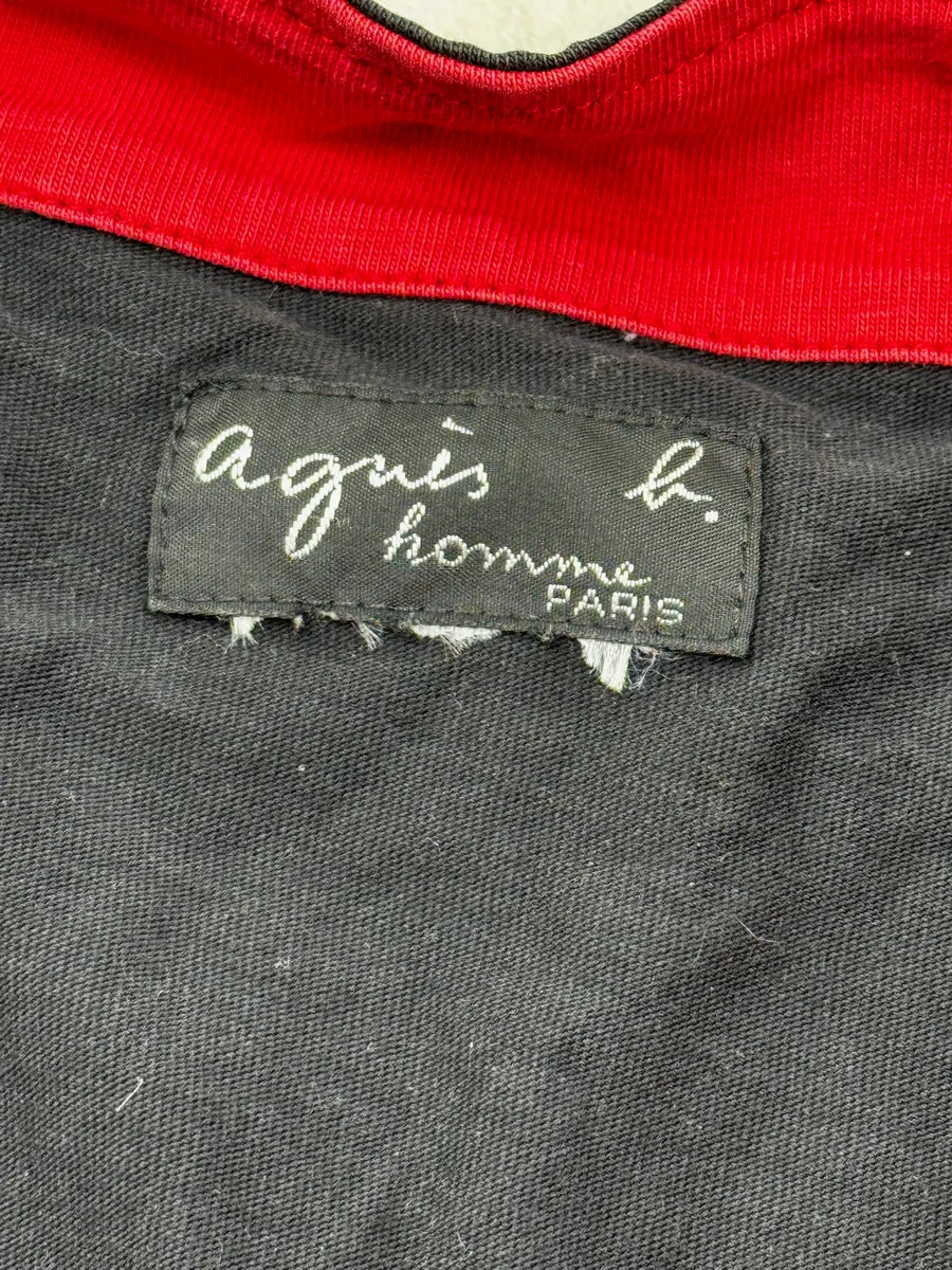 Agnès B Black Asymmetrical Red Collar Buttoned Light Jacket XRMqrUK 9