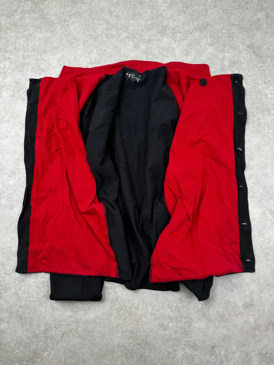 Agnès B Black Asymmetrical Red Collar Buttoned Light Jacket XRMqrUK 7